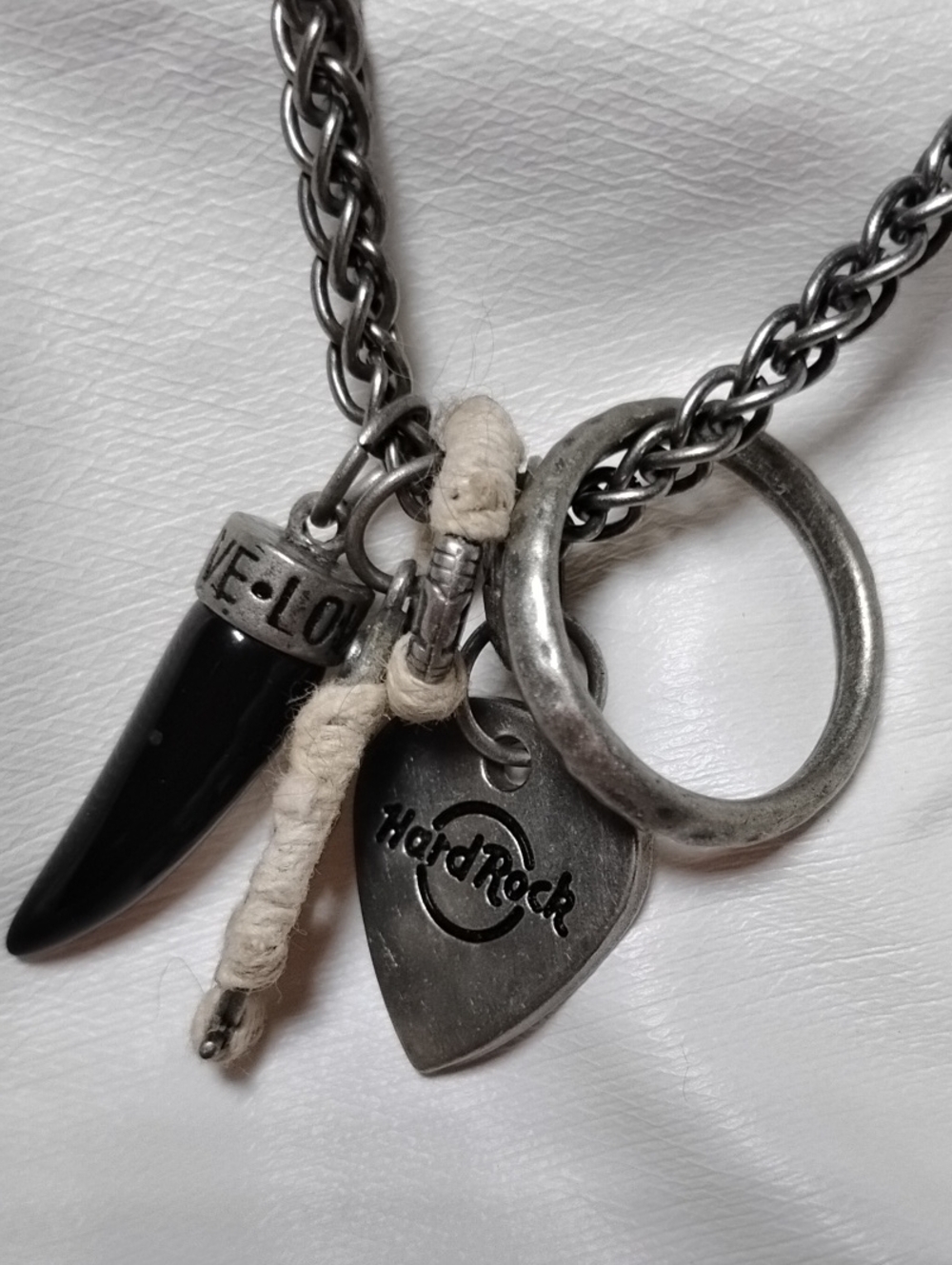 Hard Rock Cafe Silver-Tone Charm Chunky Chain Necklace Adjustable